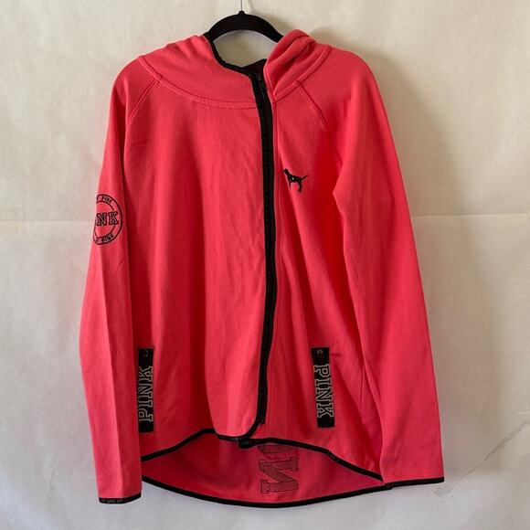 PINK Victoria's Secret Sweaters - Victoria’s Secret PINK Nation Sequin Zip Hoodie L/XL Gray Reflective Thumbholes